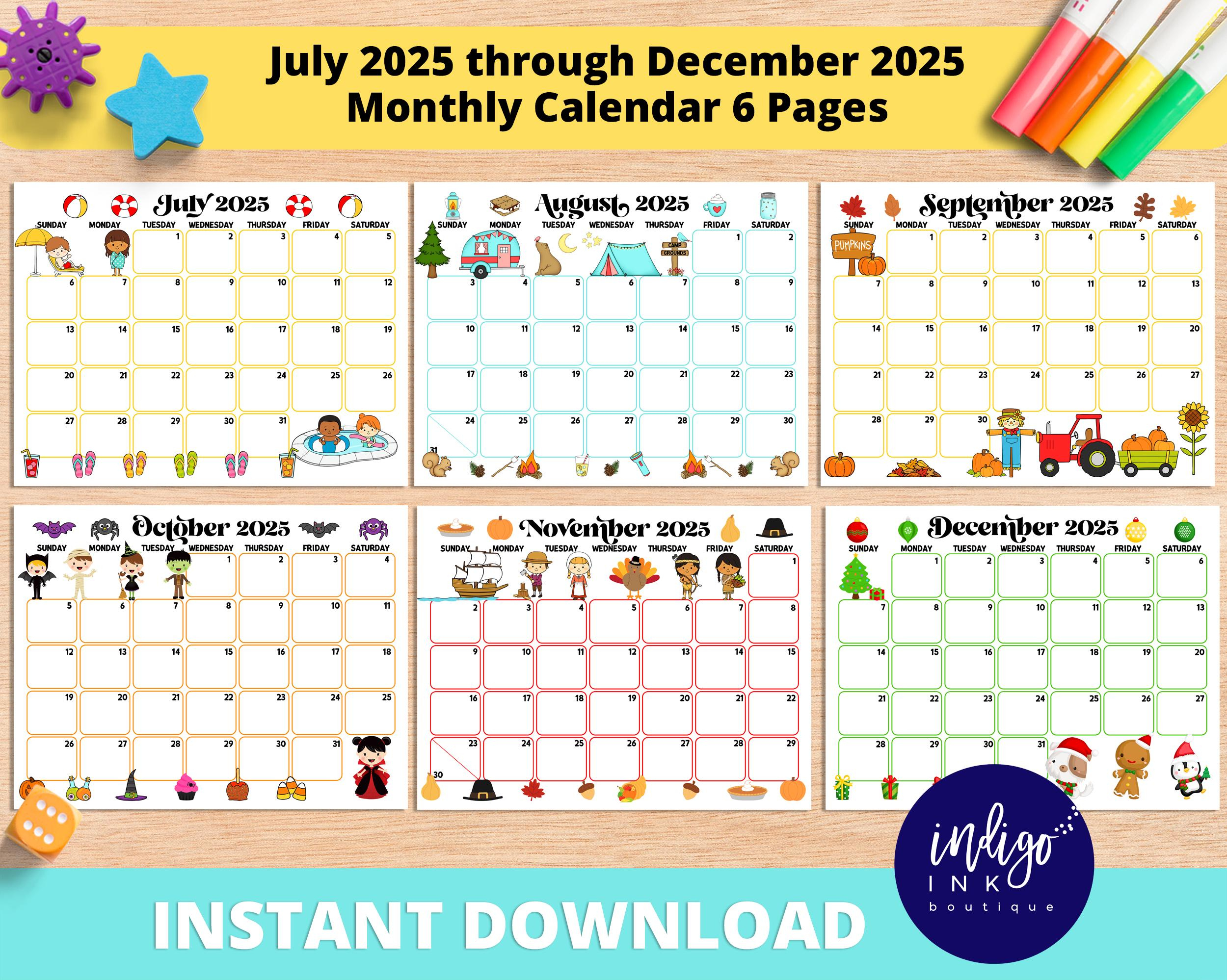 2025 Monthly Calendar Printable Instant Download | July 2025 pertaining to July to December 2025 Calendar Printable