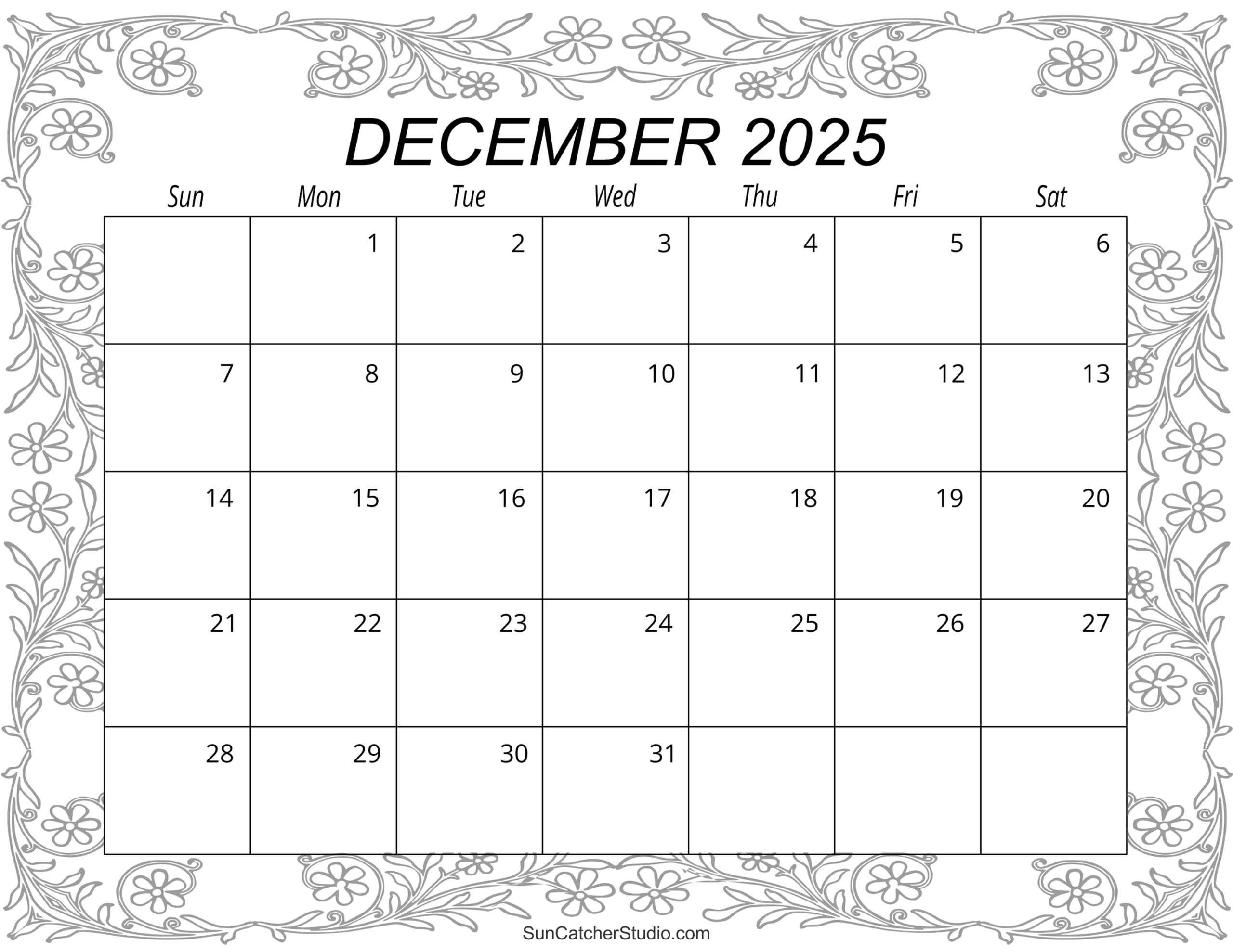 December 2025 Calendar (Free Printable) – Free Printables throughout Free Printable December 2025 Calendar Word
