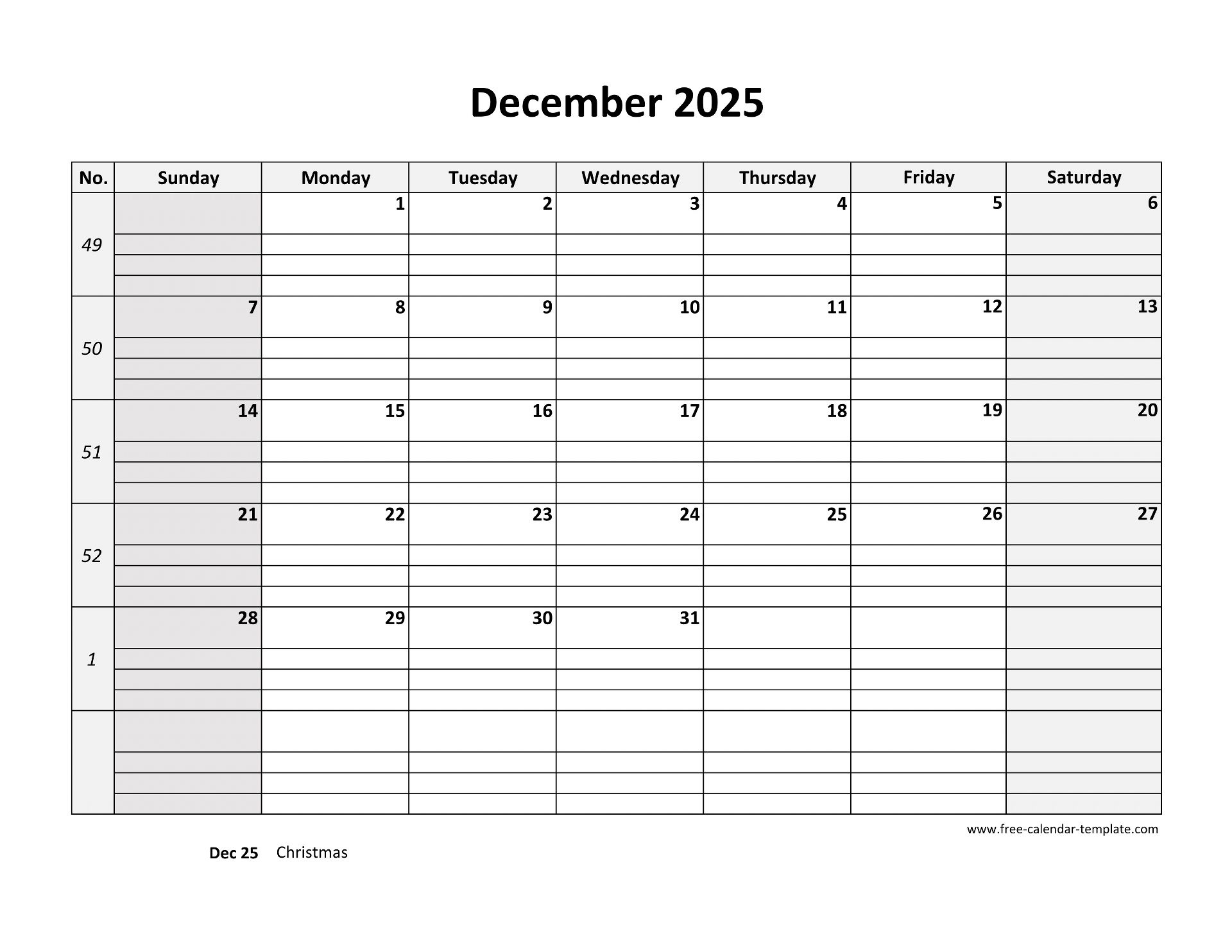 December 2025 Calendar Free Printable With Grid Lines Designed within December 2025 Calendar With Lines Printable
