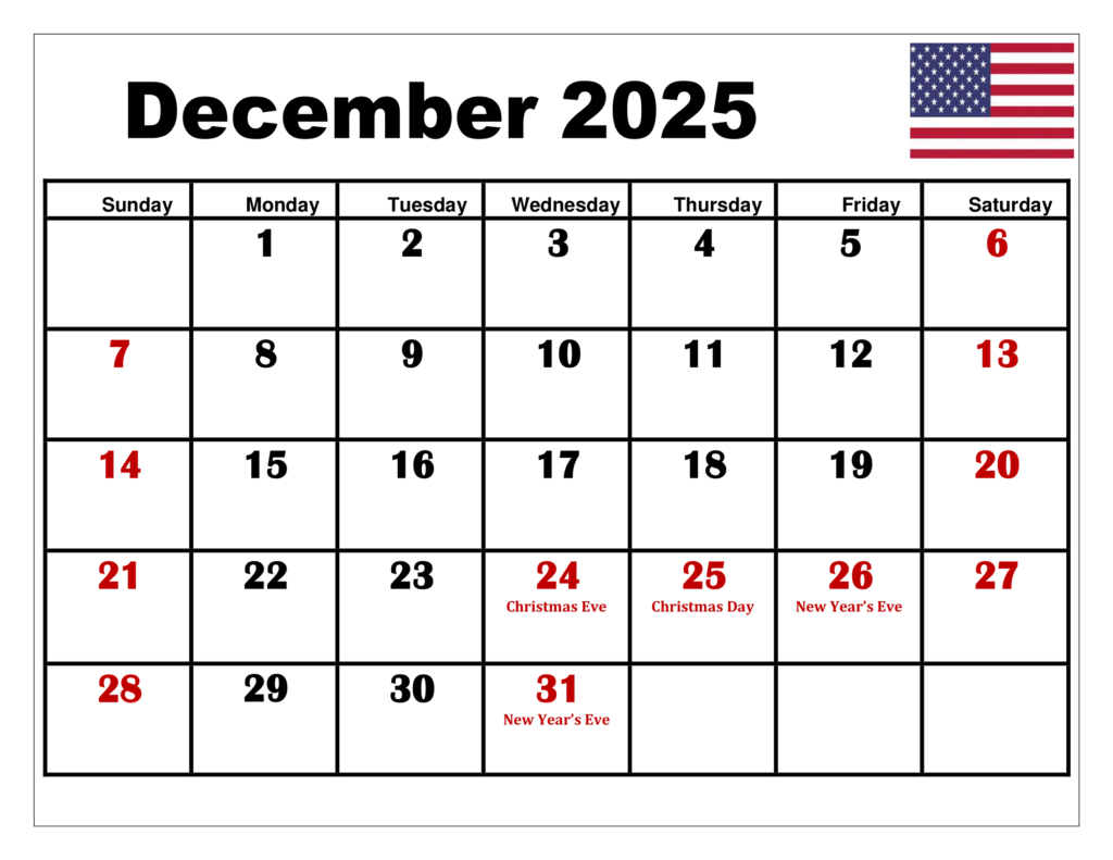 December 2025 Calendar Printable Pdf Template With Holidays with regard to December Calendar 2025 With Holidays Printable