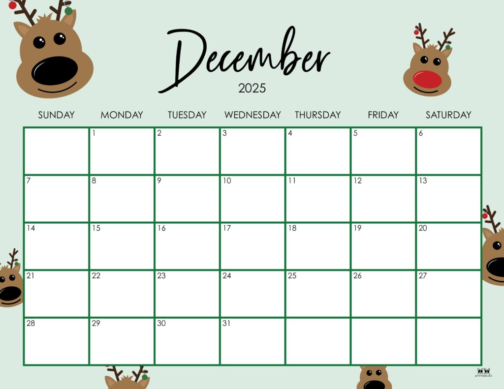 December 2025 Calendars - 107 Free Printables | Printabulls for December 2025 Calendar Printable Cute