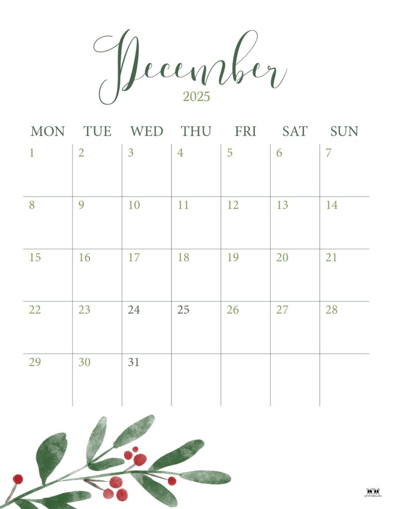 December 2025 Calendars - 107 Free Printables | Printabulls intended for December 2025 Vertical Calendar Printable