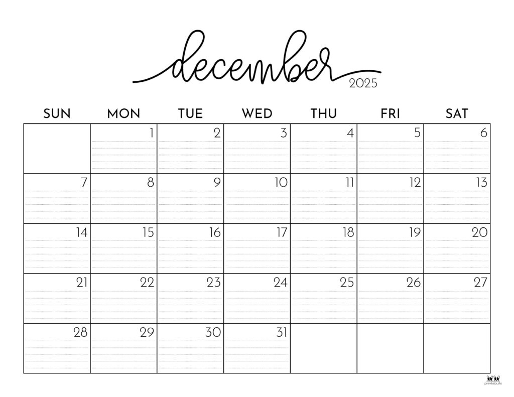 December 2025 Calendars - 107 Free Printables | Printabulls regarding Printable December 2025 Calendar