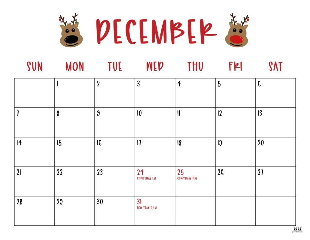 December 2025 Calendars - 107 Free Printables | Printabulls throughout December 2025 Christmas Calendar Printable