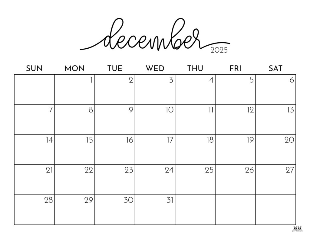 December 2025 Calendars - 107 Free Printables | Printabulls with Blank December Calendar 2025 Printable