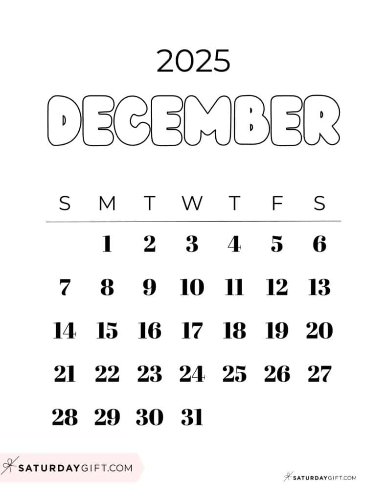 December 2025 Calendars - 23 Cute Free Printable Pdfs | Saturdaygift for Free Printable 2025 Coloring Pages Calendar December