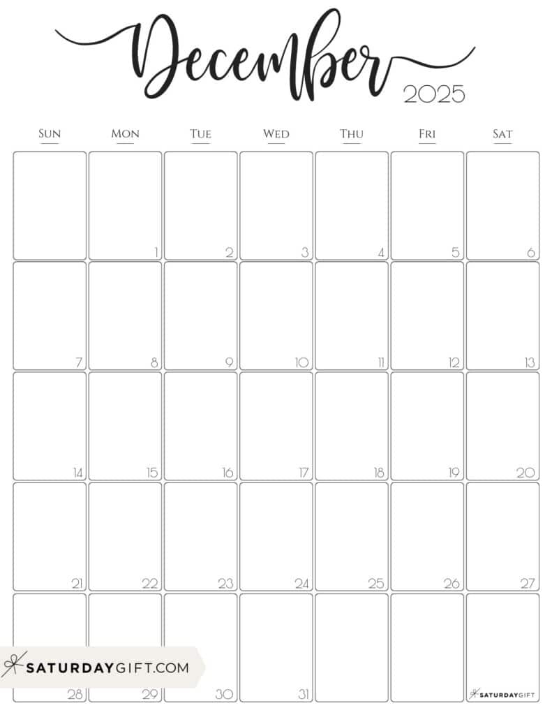 December 2025 Calendars - 23 Cute Free Printable Pdfs | Saturdaygift with December 2025 Calendar Printable Vertical