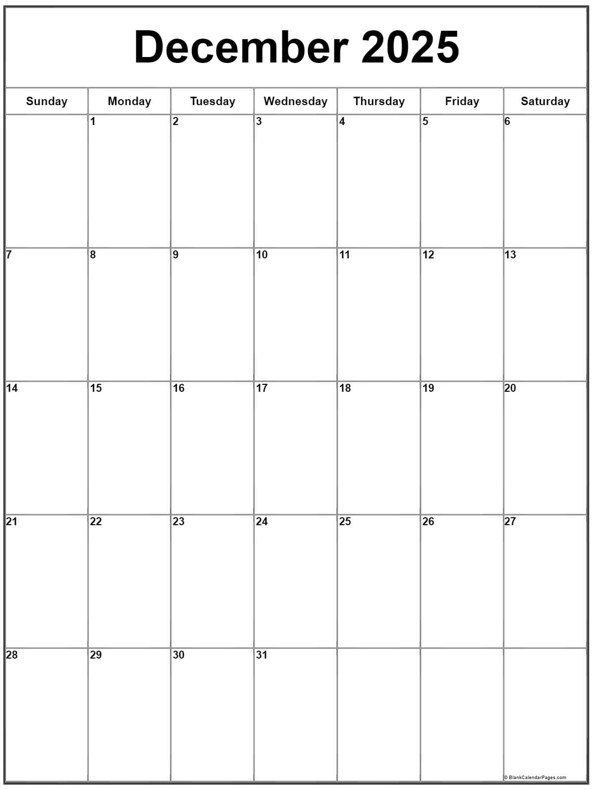 December 2025 Vertical Calendar | Portrait in Printable December 2025 Calendar Portrait