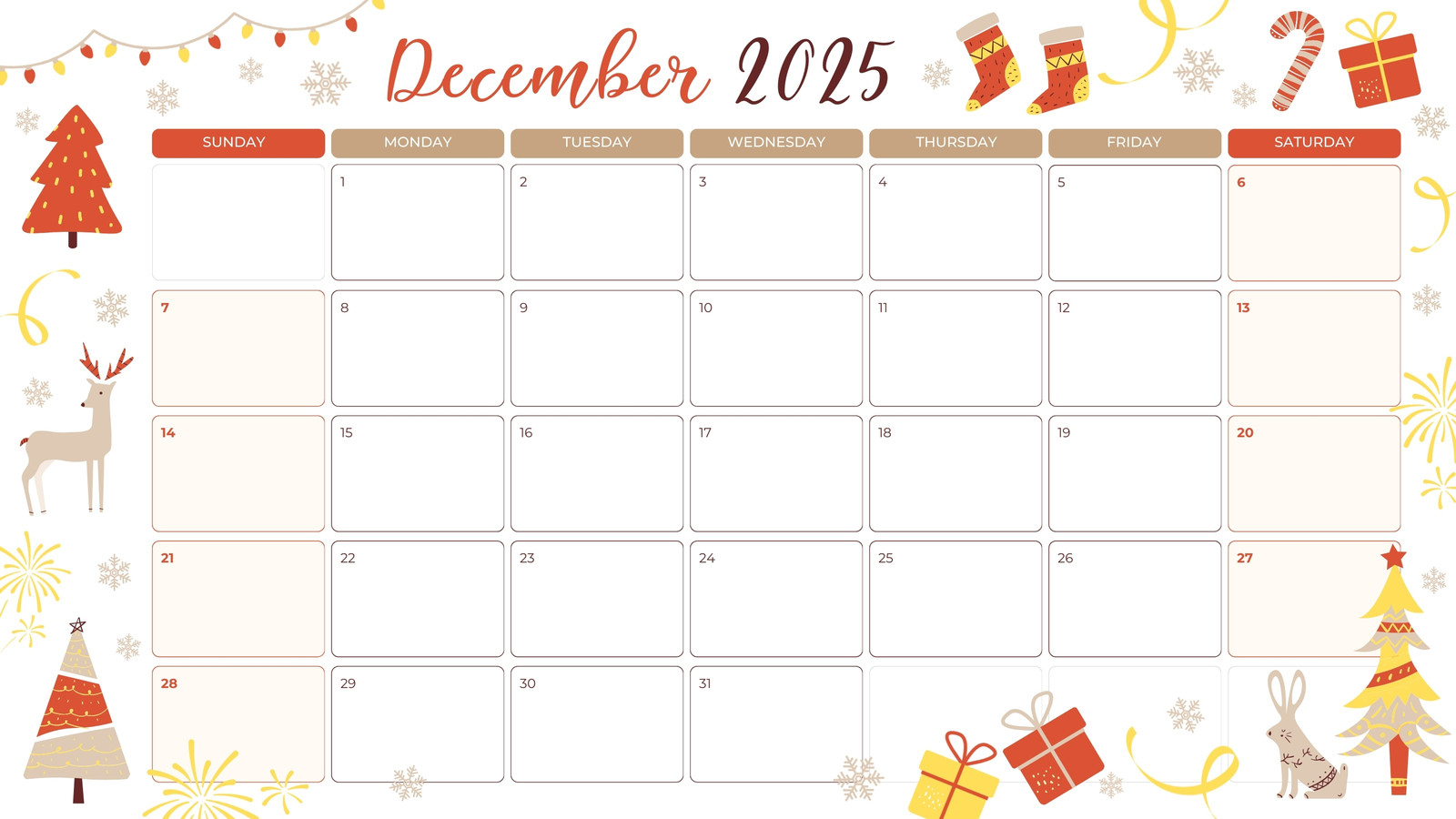 Free, Printable December 2025 Calendar Templates | Canva within Free Printable Christmas December 2025 Calendar