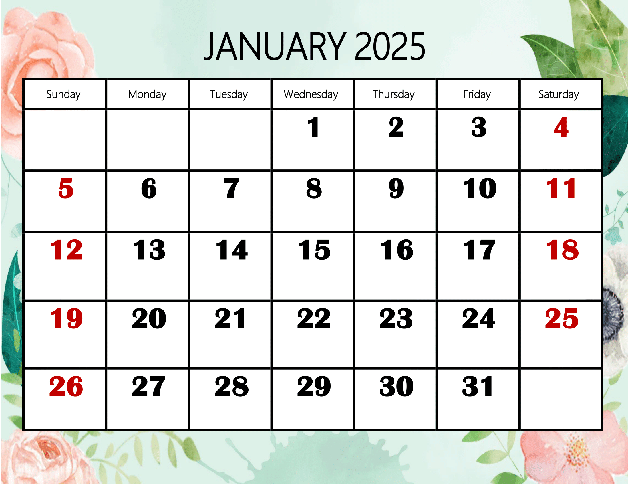 January 2025 Calendar Printable Pdf Template With Holidays inside January To December 2025 Calendar Printable