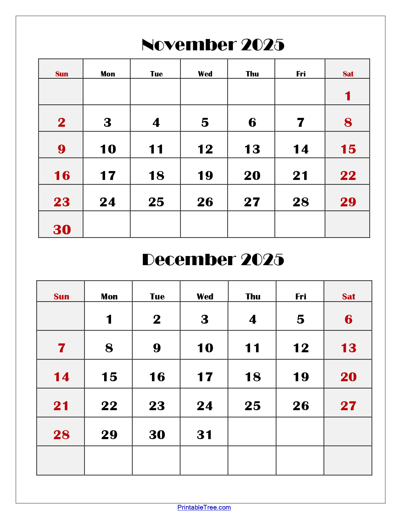 November And December 2025 Calendar Printable Pdf | Two Months with regard to Printable November and December 2025 Calendar