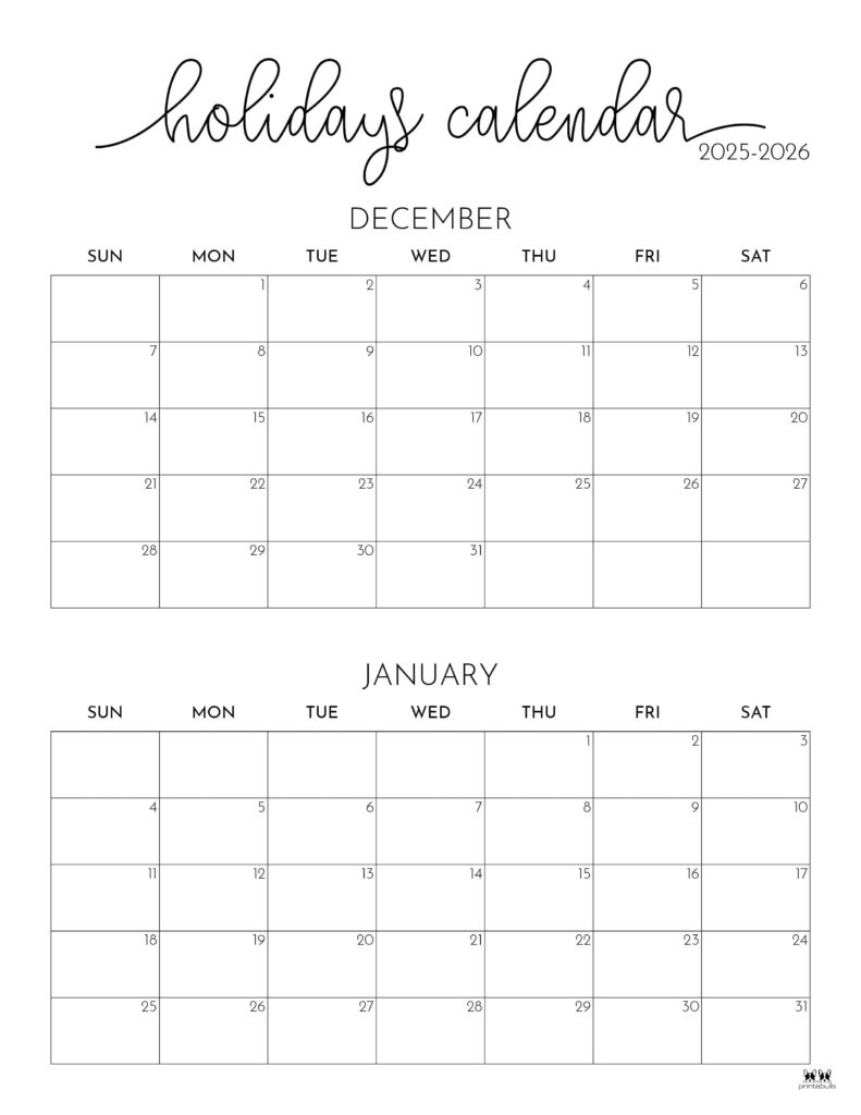 November December 2025 Calendars - 28 Printables | Printabulls with regard to Printable 3 Month Calendar December 2025 January February 2026