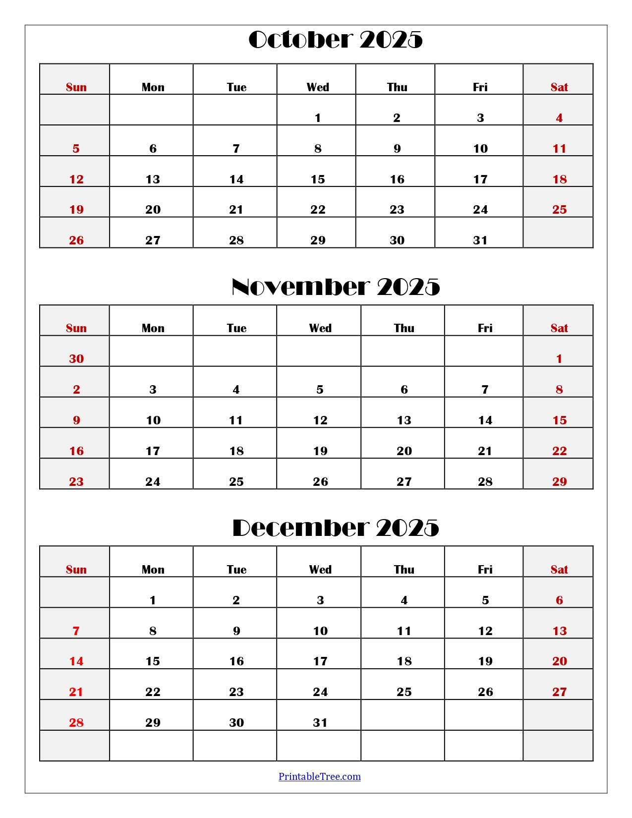 October To December 2025 Calendar Printable Pdf | Three Months within Calendar Printable October November December 2025
