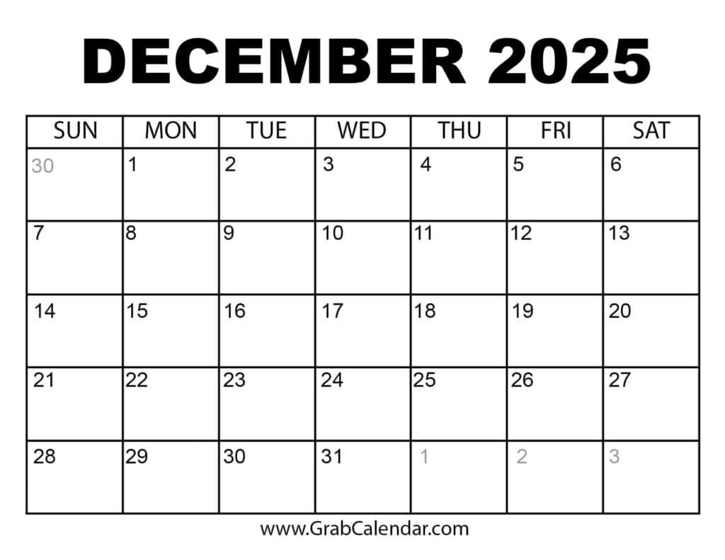 Printable December 2025 Calendar in December 2025 Calendar Printable