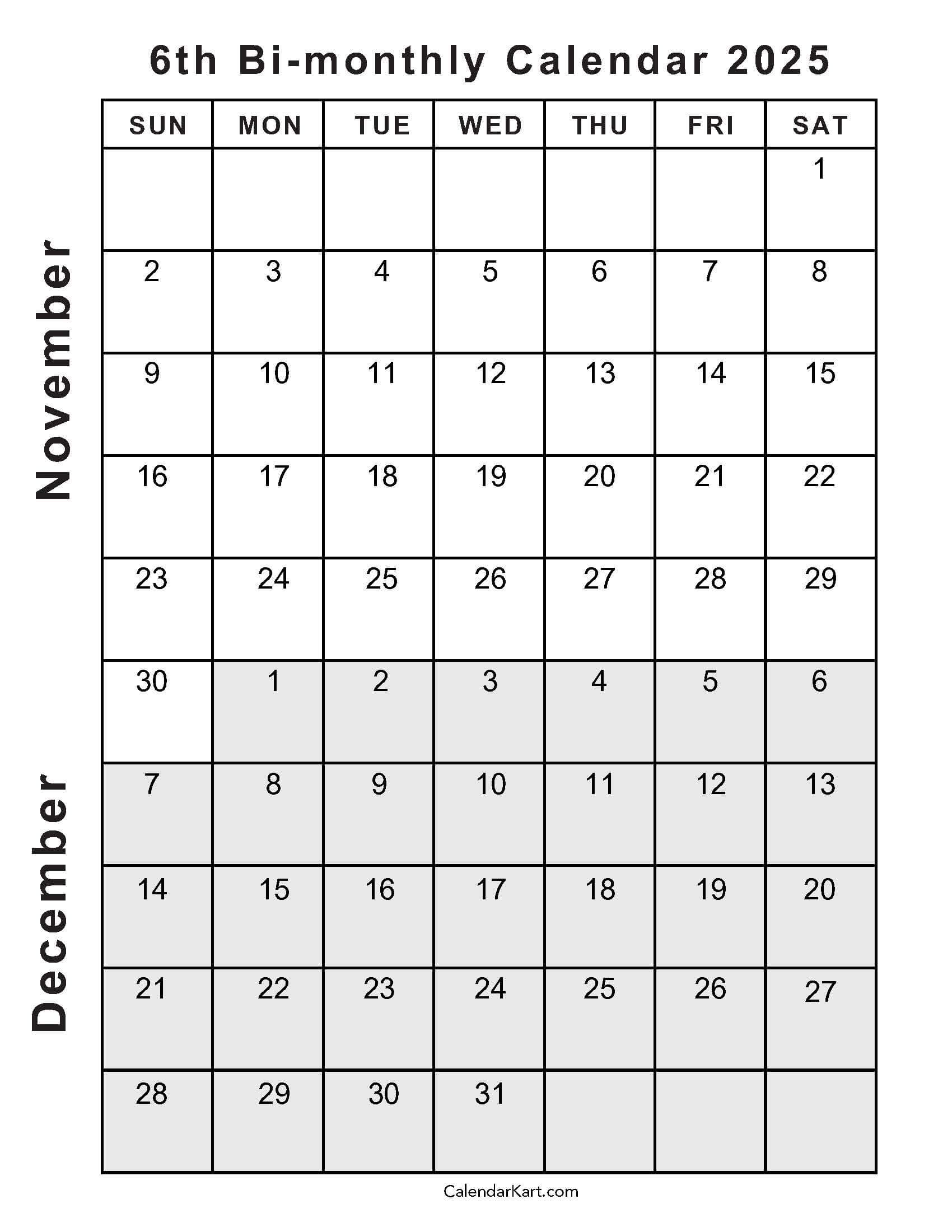 Printable November December 2025 Calendars | Calendarkart within Printable November December 2025 Calendar