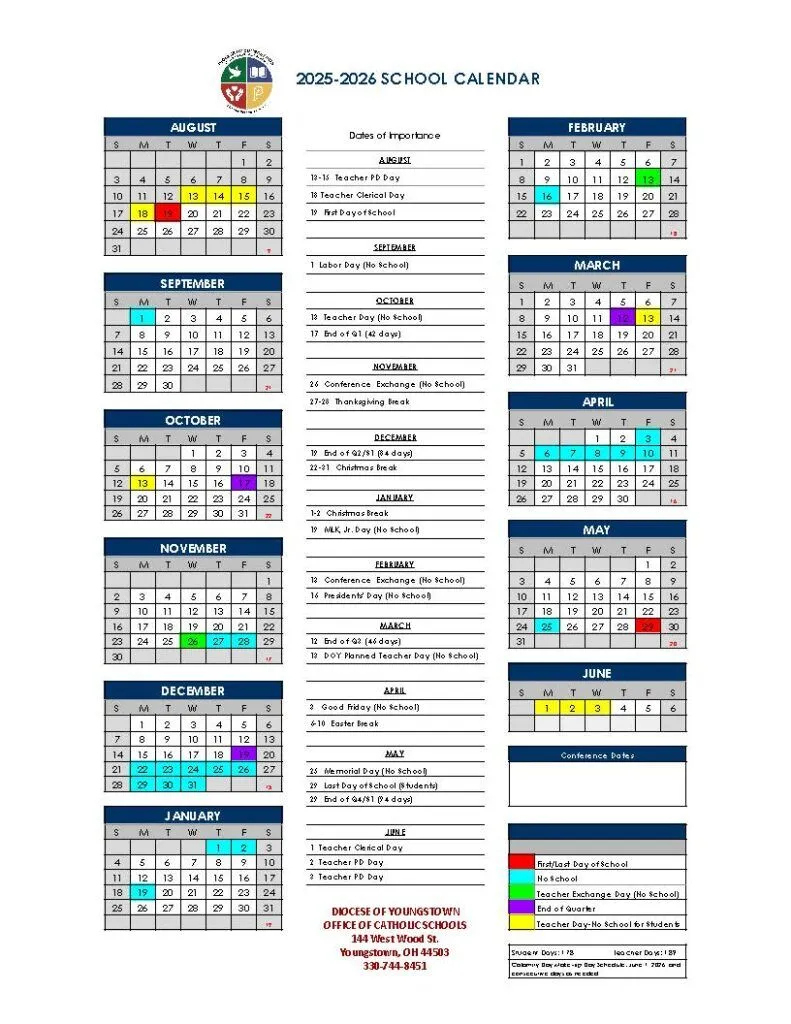 2025-2026 Doy Catholic Schools Calendar Available | The Catholic within Catholic Education School Calendar 2026