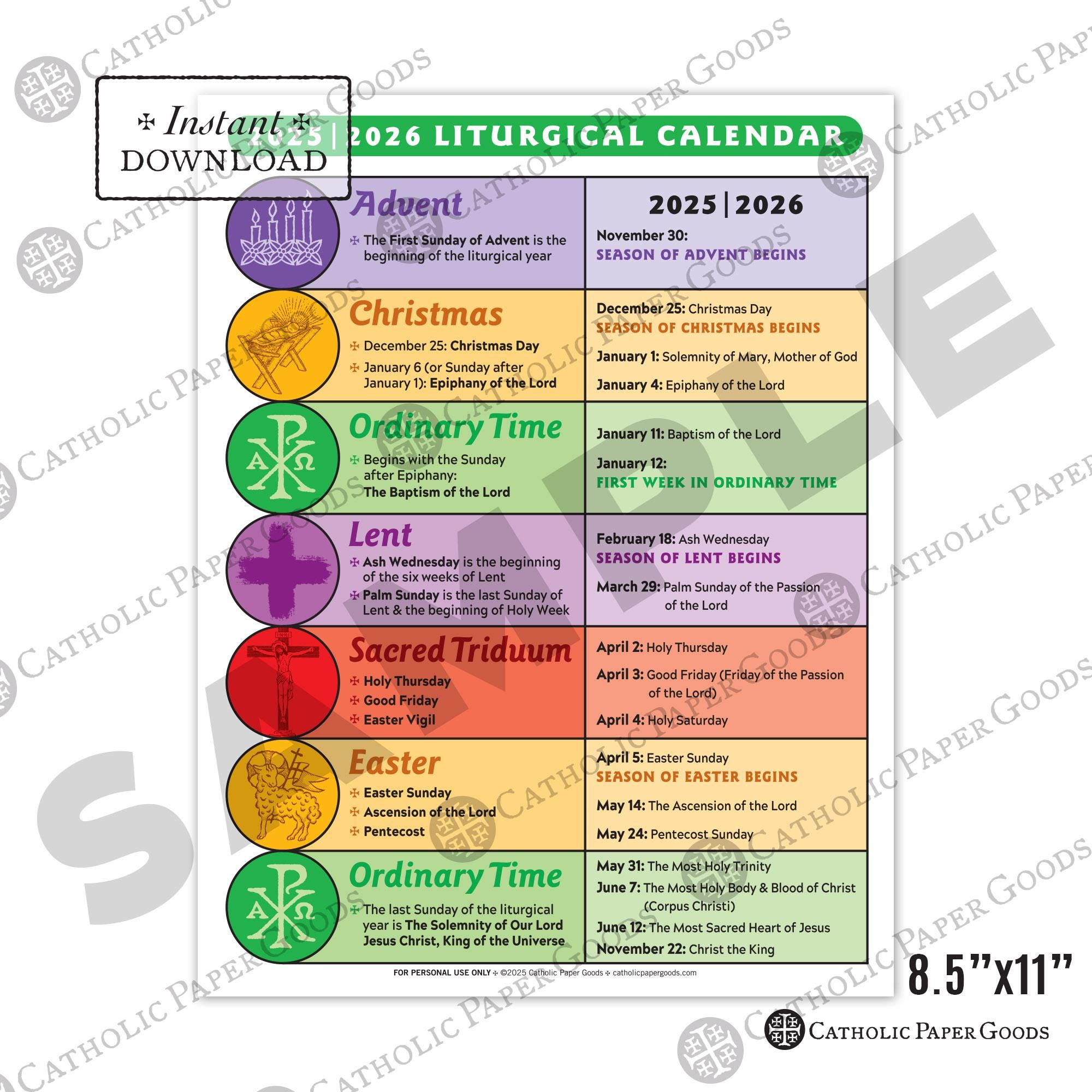 2025-26 Catholic Liturgical Calendar: Color & Bw Printable (Pdf with Liturgical Calendar 2026 Philippines
