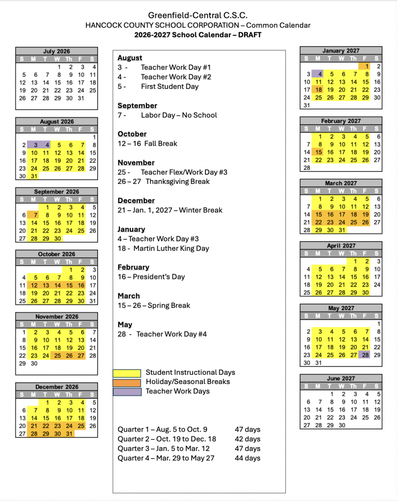 2026-2027 School Calendar Feedback - Greenfield-Central Community inside HHH School Calendar 2026 - 2027
