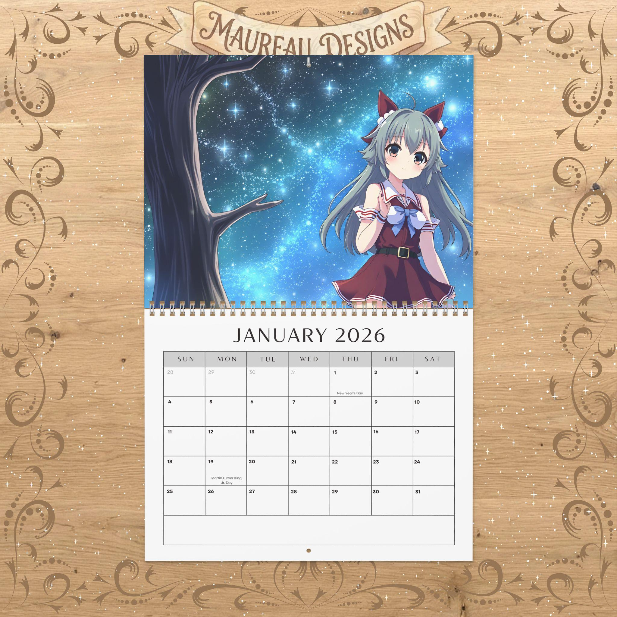2026 Anime Girls Wall Calendar W/ Holidays, 11"X8.5", Christmas pertaining to Anime Calendar 2026 USA