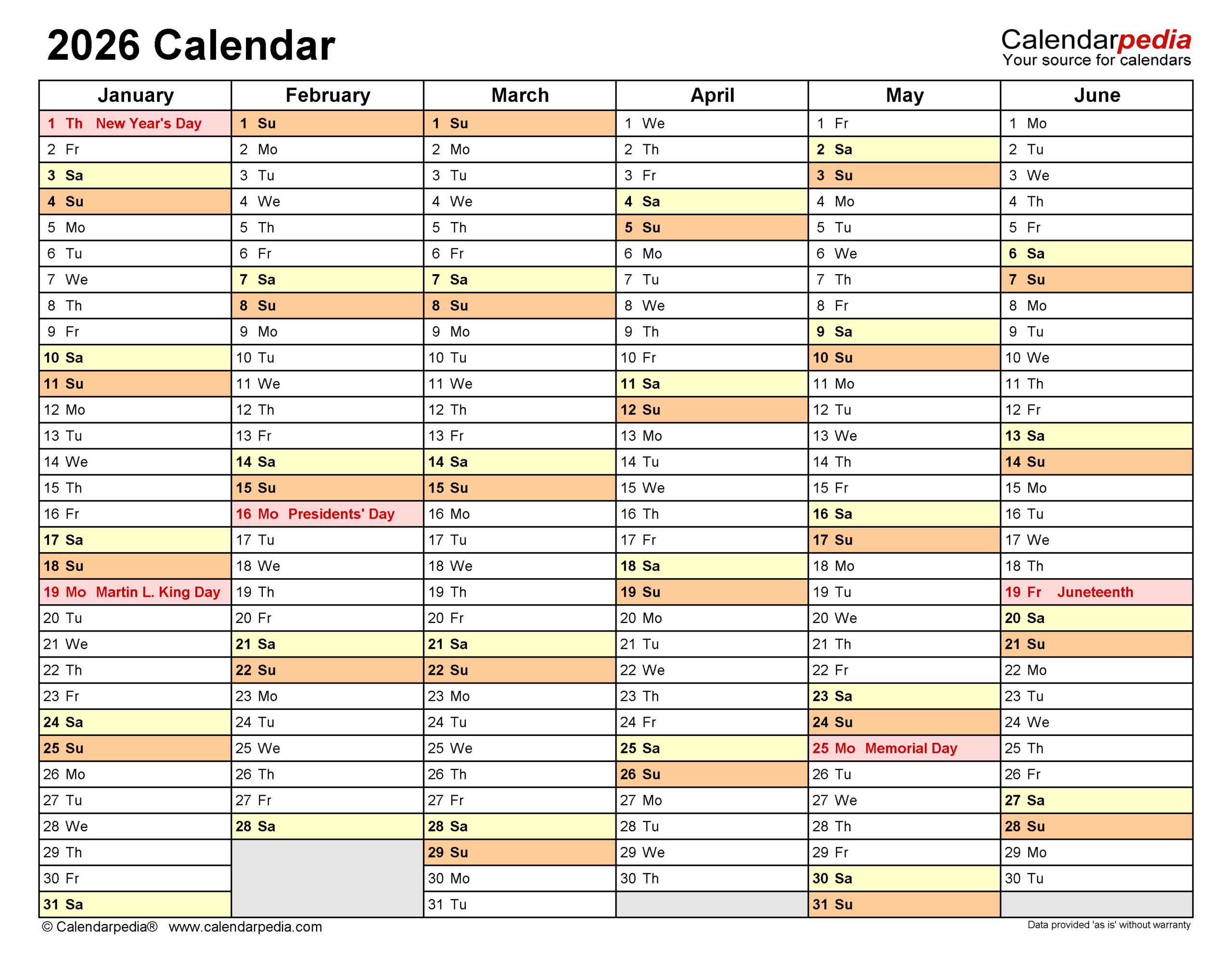 2026 Calendar - Free Printable Pdf Templates | Calendarpedia for 2026 Attendance Calendar Free