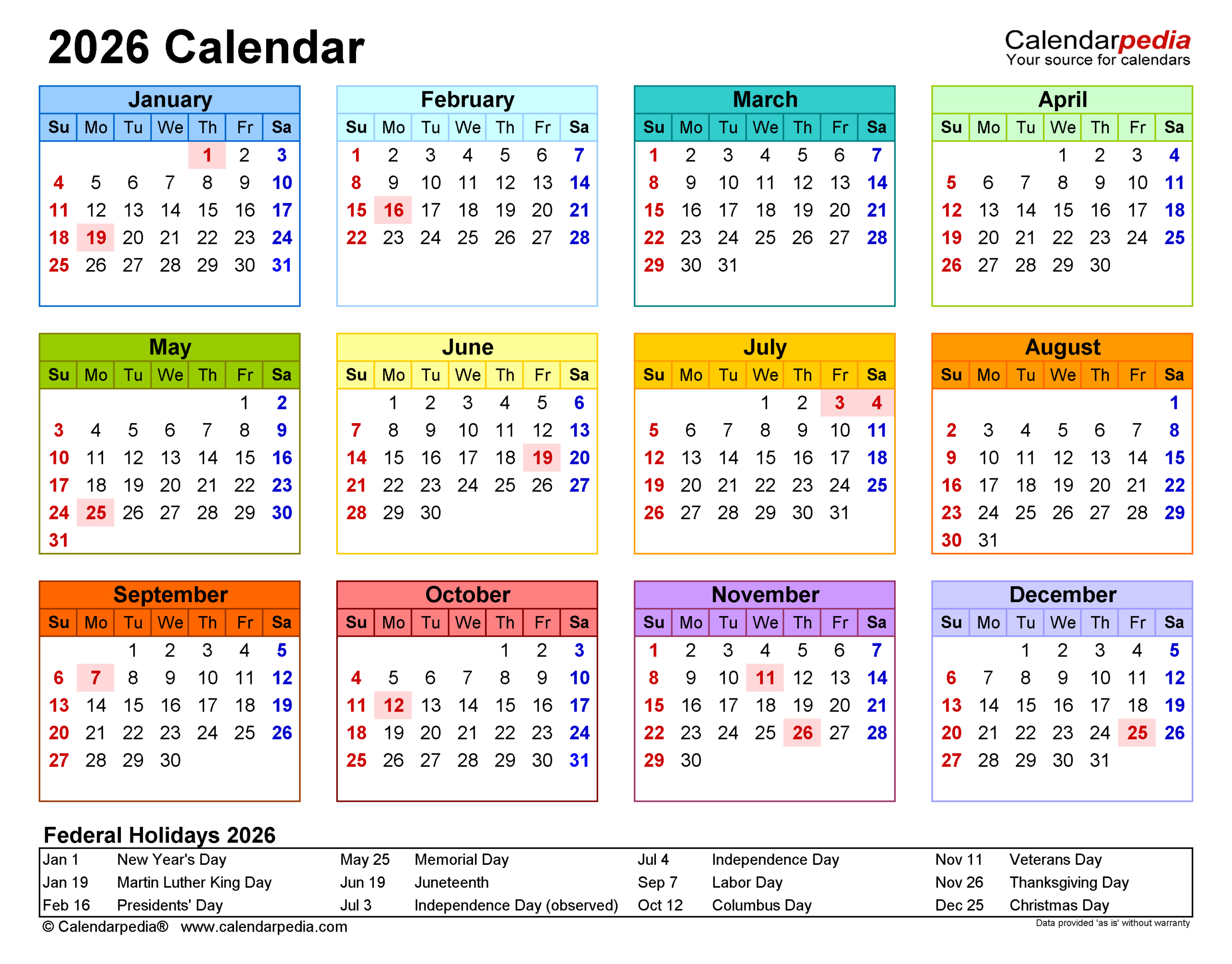 2026 Calendar - Free Printable Pdf Templates | Calendarpedia inside At a Glance Yearly Calendar 2026