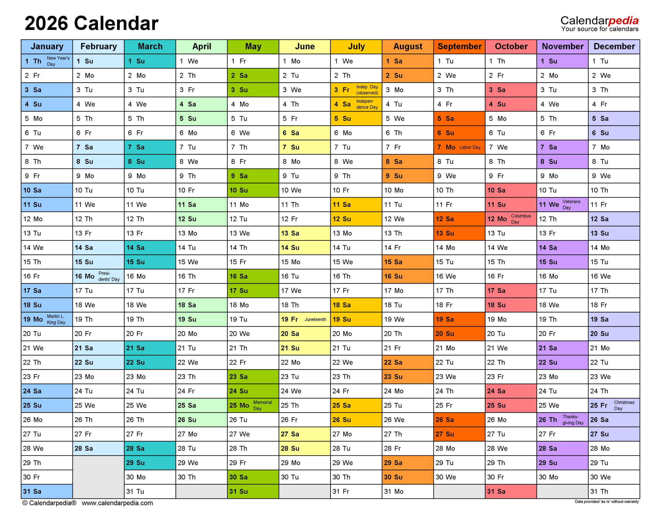 2026 Calendar - Free Printable Pdf Templates | Calendarpedia inside Free Printable 2026 Employee Attendance Calendar