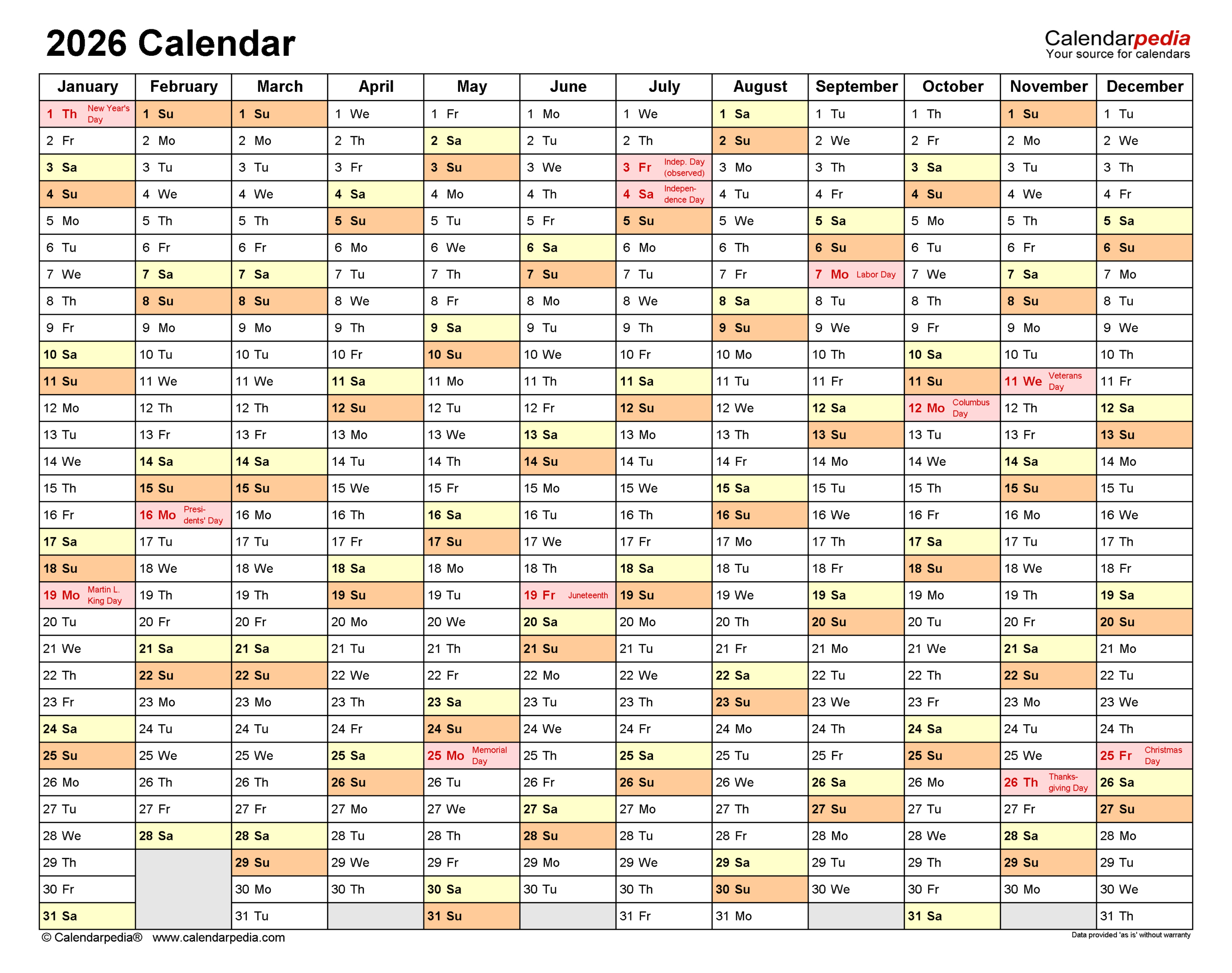 2026 Calendar - Free Printable Pdf Templates | Calendarpedia intended for Printable 2026 Attendance Calendar