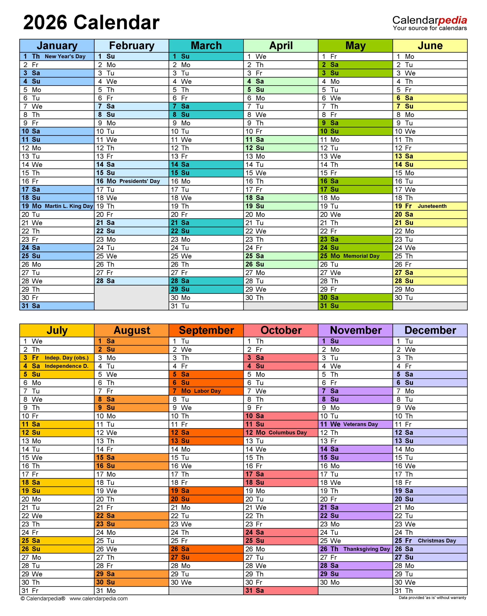2026 Calendar - Free Printable Pdf Templates | Calendarpedia pertaining to Yearly Attendance Calendar 2026