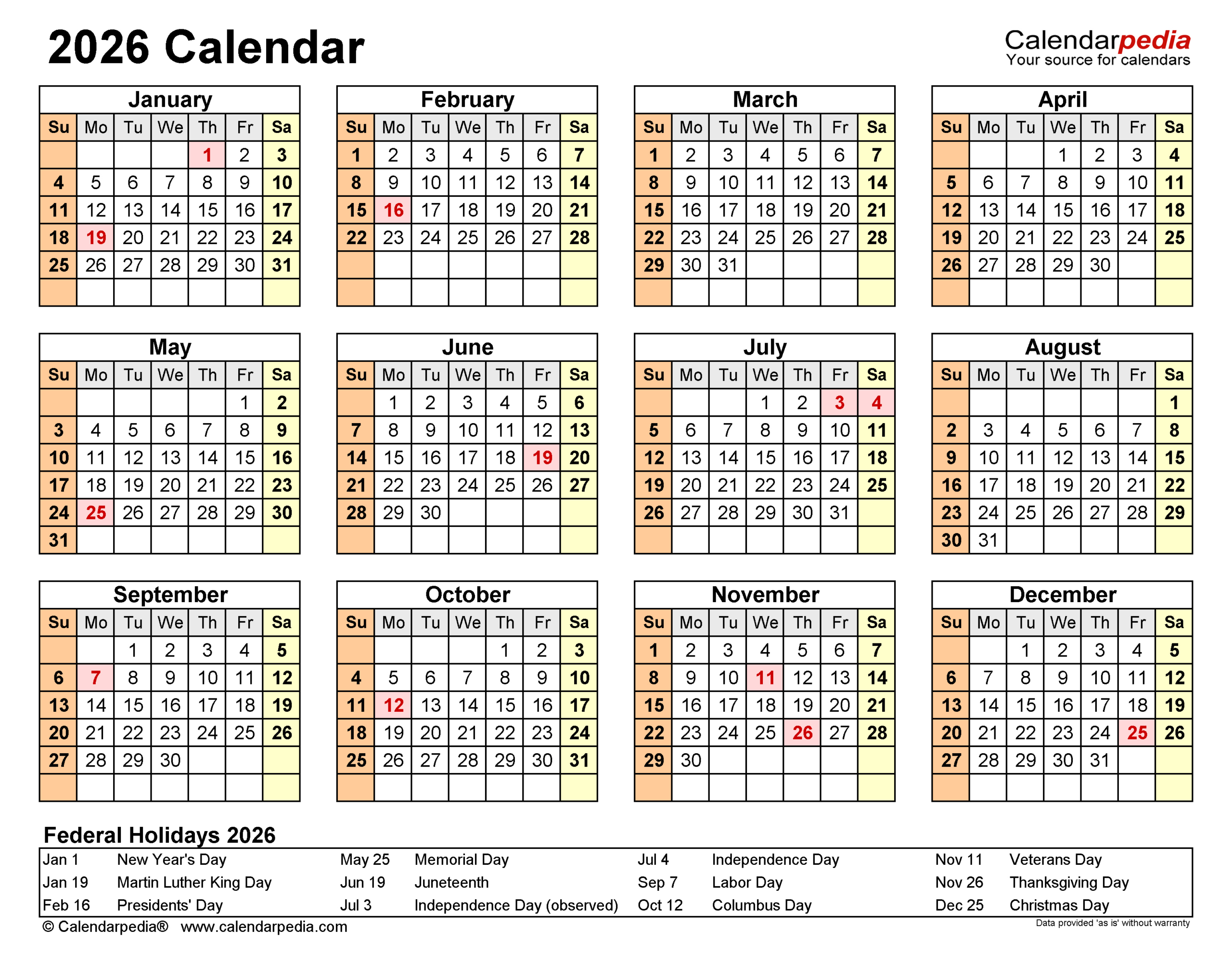 2026 Calendar - Free Printable Pdf Templates | Calendarpedia throughout 2026 Attendance Calendar Template