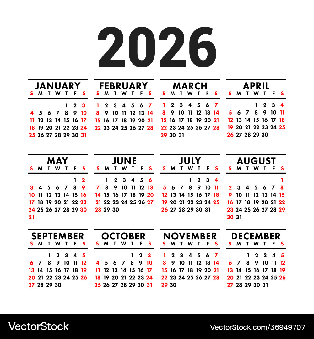 2026 Calendar - Square Wall/Pocket – Lizenzfreie Vektorgrafik throughout Calendar 2026 And 2026