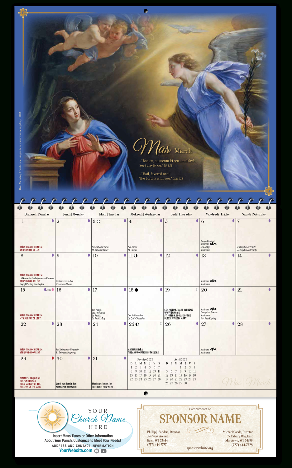 2026 Calendars | Blue Mound Graphics with regard to Catholic Calendar 2026