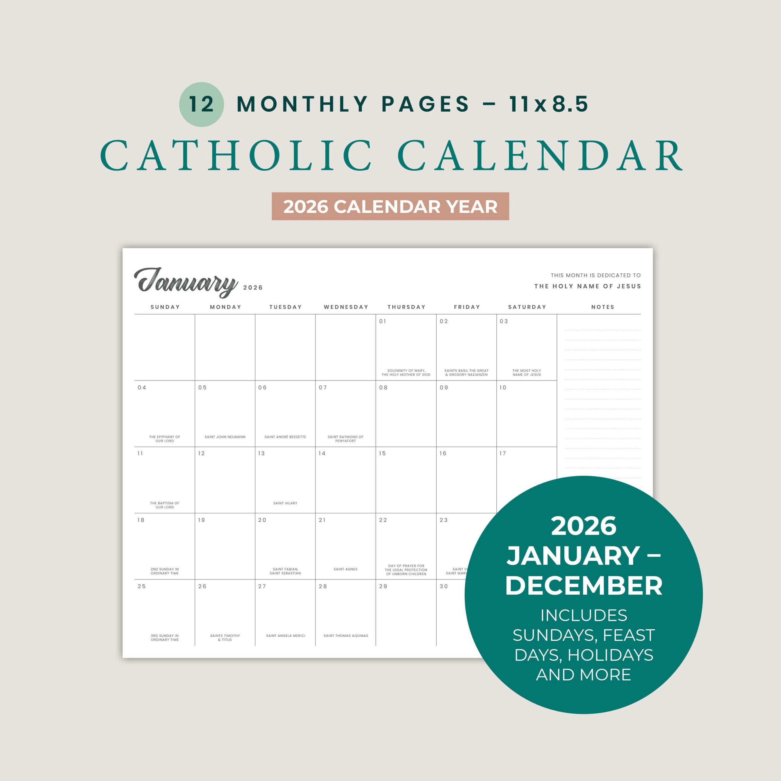 2026 Catholic Liturgical Calendar: Sundays, Saints Feast Days with regard to Catholic Calendar 2026 Feast Days