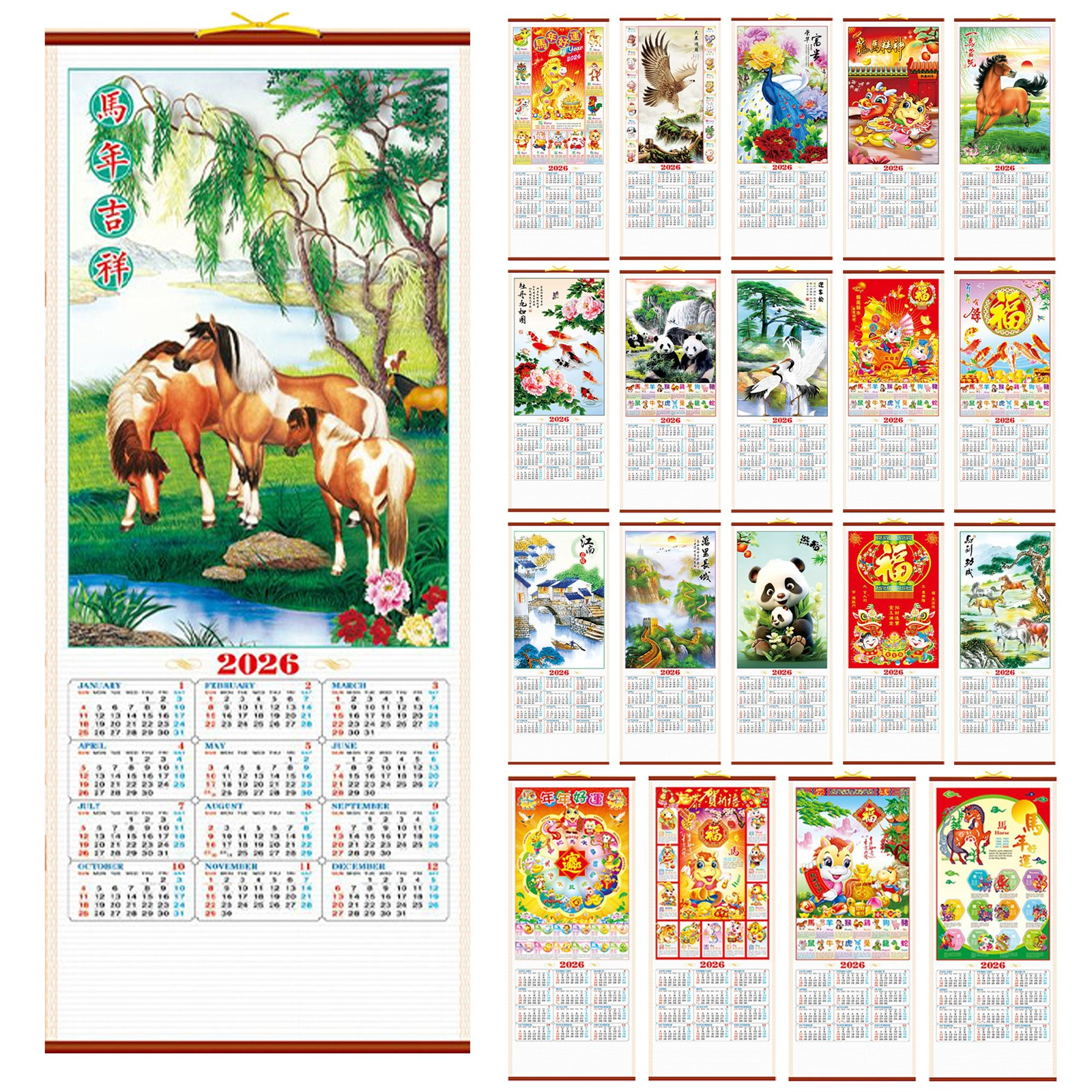 2026 Chinese China Wall Hanging Scroll Horse Calendar And Pictures for Chinese Wall Calendar 2026