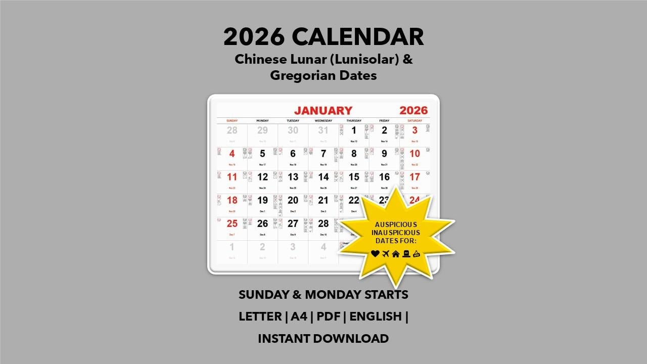 2026 Chinese Lunar Calendar: Auspicious Dates & Festivals (Pdf for Printable Chinese Lunar Calendar 2026