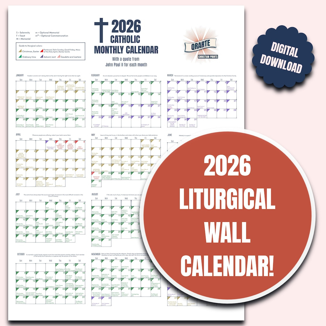 2026 Color-Coded Liturgical Calendar - Instant Download Catholic Planner - Etsy Sweden regarding Catholic Calendar 2026 Feast Days