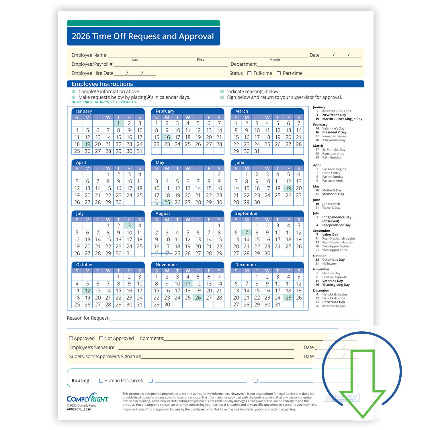 2026 Downloadable Time Off Request And Approval Form | Hrdirect within Absence Calendar 2026 Template