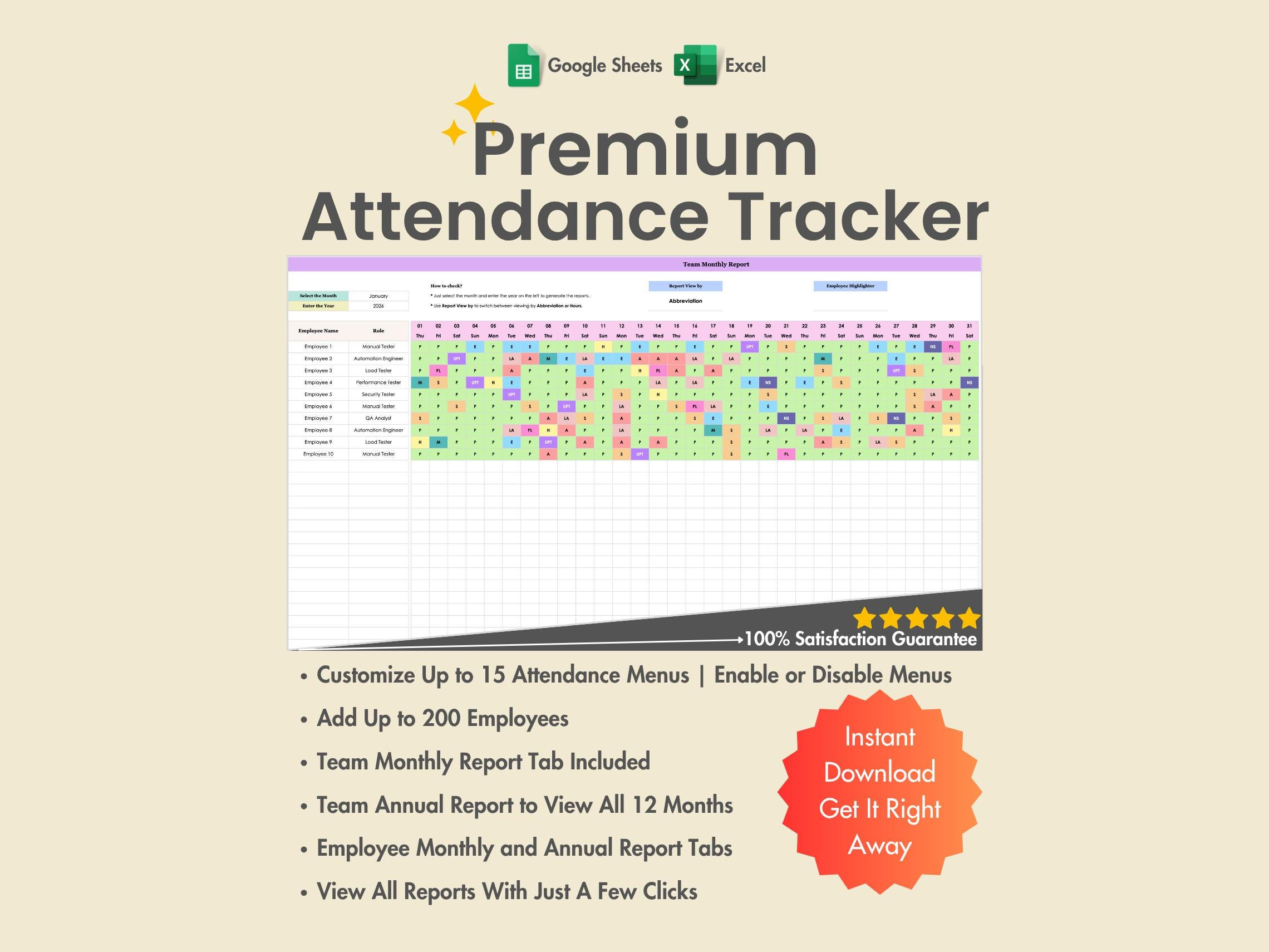 2026 Employee Attendance Tracker, Excel, Google Sheets, Pto, Sick inside Attendance Sheet January 2026