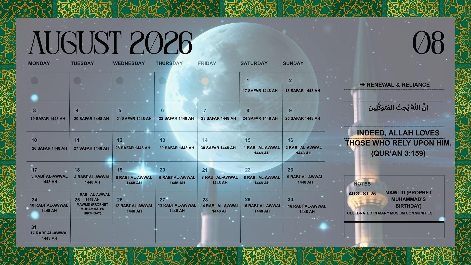 2026 Islamic Hijri Calendar: Muslim Prayer & Ramadan Planner within Islamic Calendar 2026 Muis