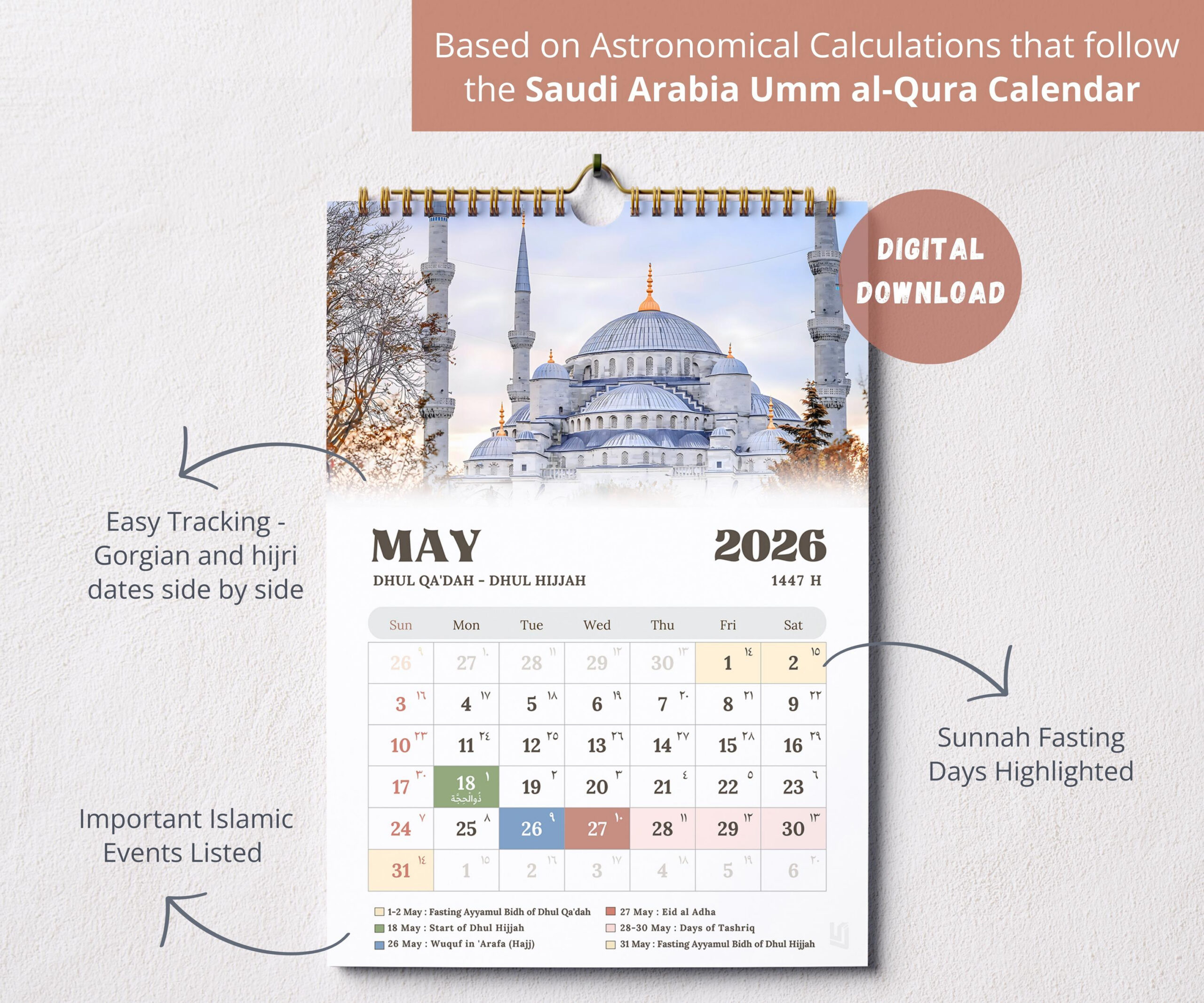 2026 Islamischer Kalender Moschee Edition Digital, Muslimischer within Islamic Calendar 2026 Ummul Qura