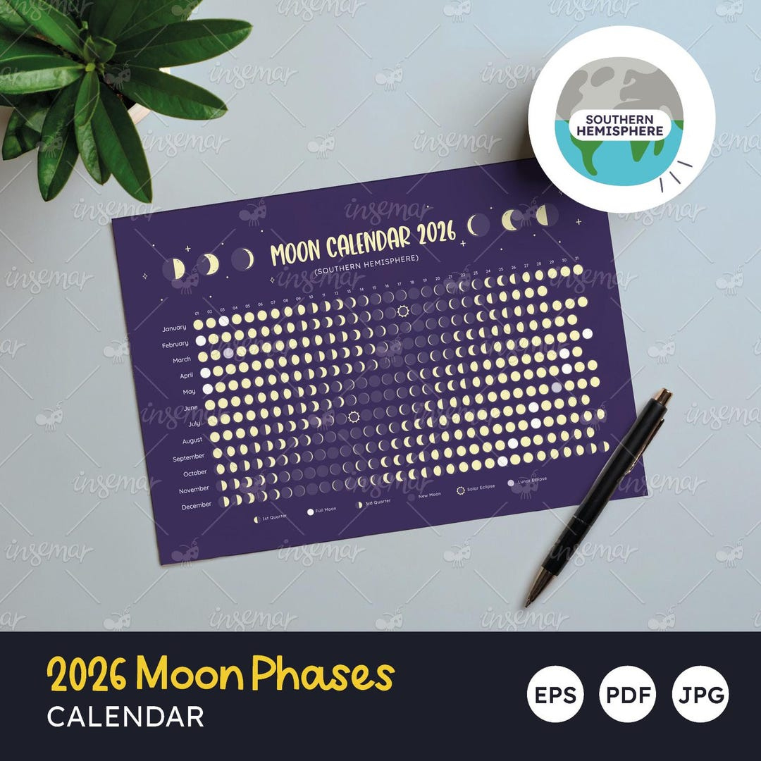 2026 Lunar Calendar Poster: Southern Hemisphere Moon Phases inside Southern Hemisphere Moon Phase Calendar 2026