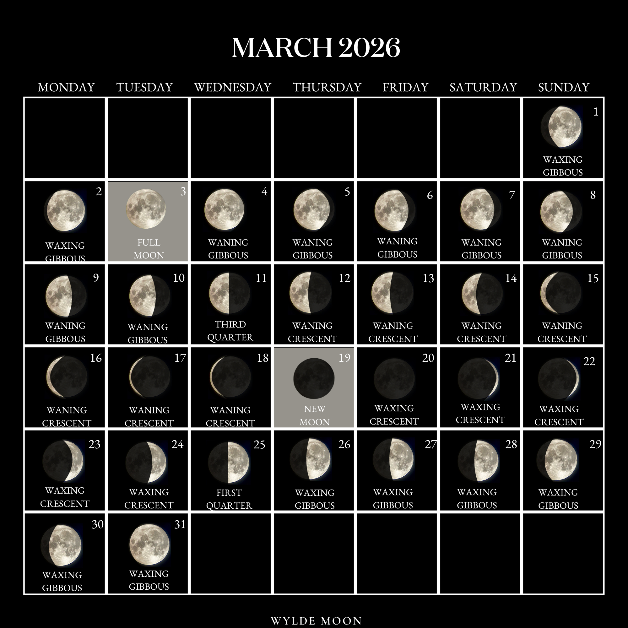2026 Moon Calendar - Every Phase And Stage Of The Moon inside Full Moon Calendar March 2026