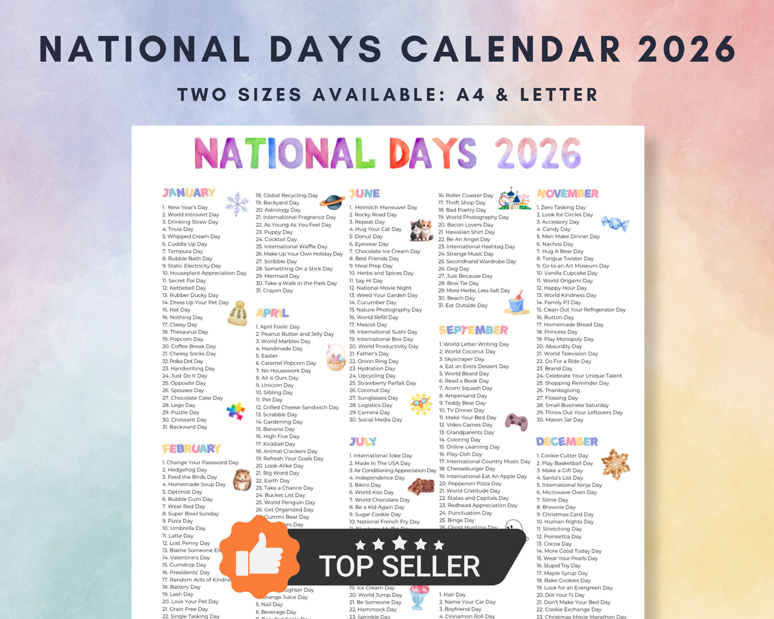 2026 National Days Calendar Printable (A4 & Letter Pdf) - Etsy Uk pertaining to National Day Calendar 2026