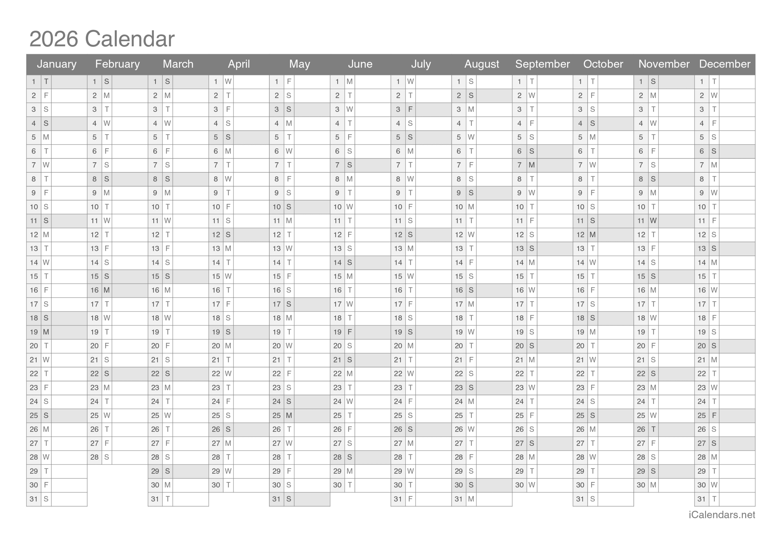 2026 Printable Calendar - Pdf Or Excel pertaining to Yearly 2026 Calendar