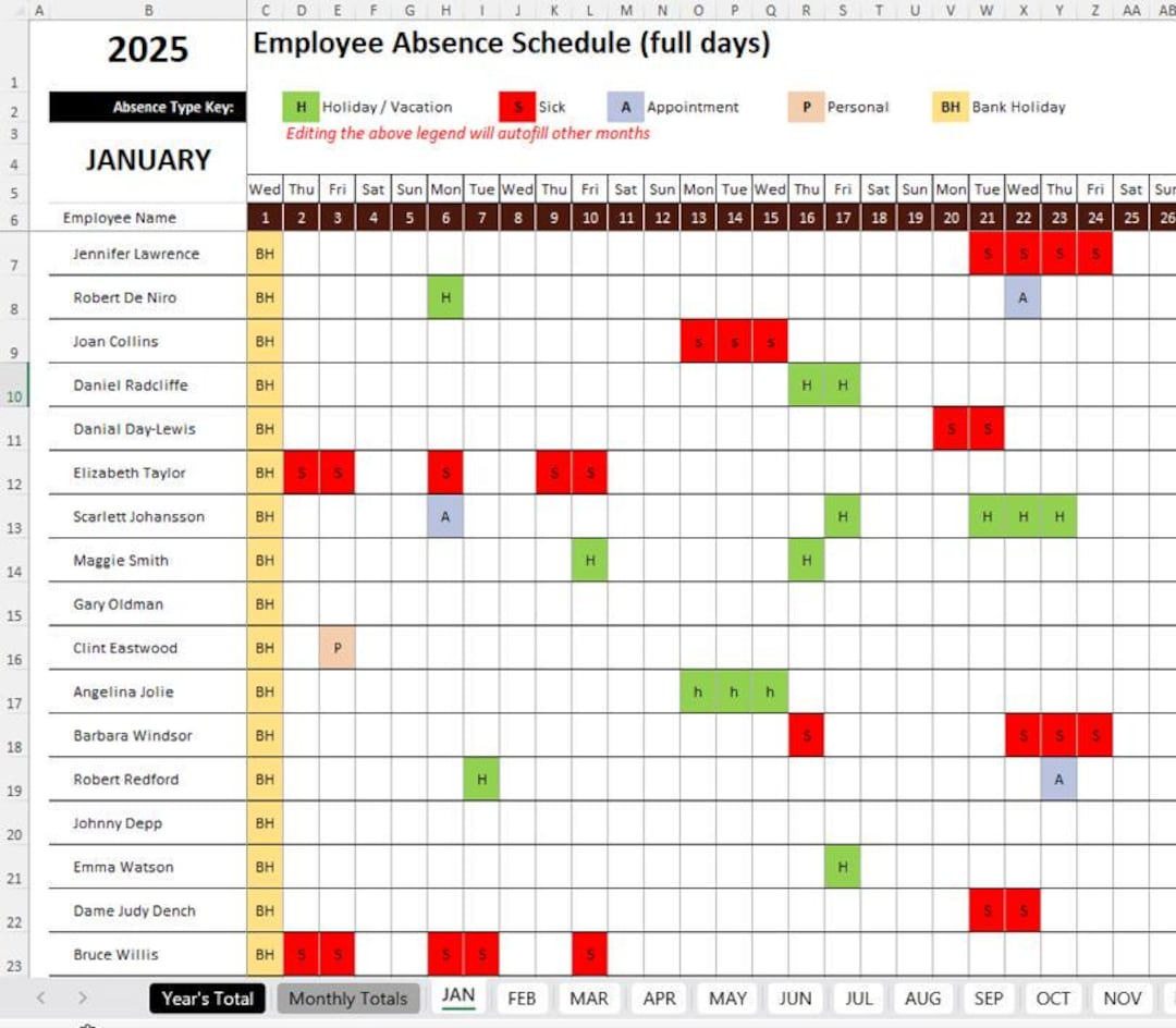 2026 Pro Jan-Dec Employees Annual Leave / Absence Tracker Staff within Employee Attendance Summary 2026