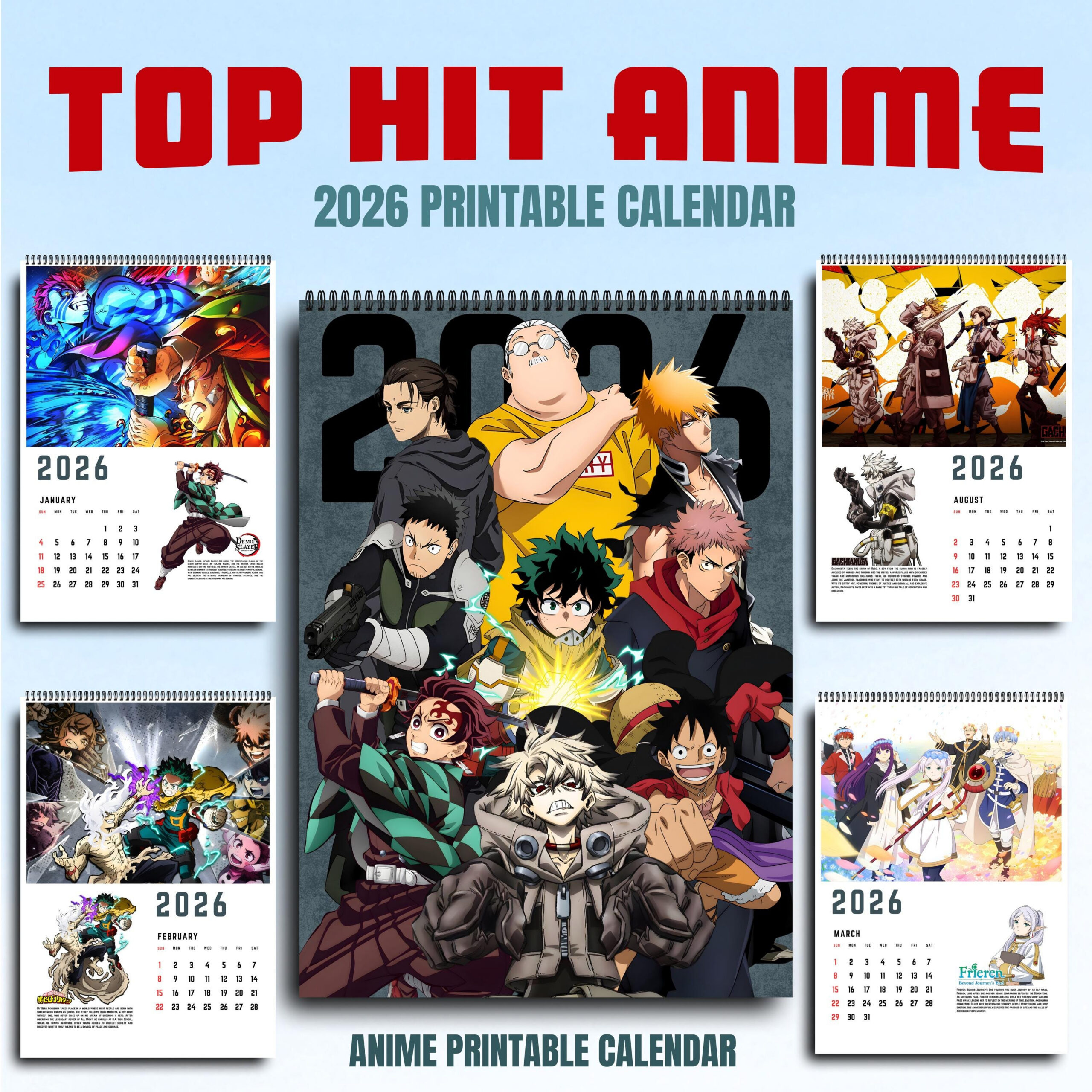 2026 Top Hit Anime Digital Printable Calendar Ready To Print Pdf with regard to Anime Calendar 2026 Printable