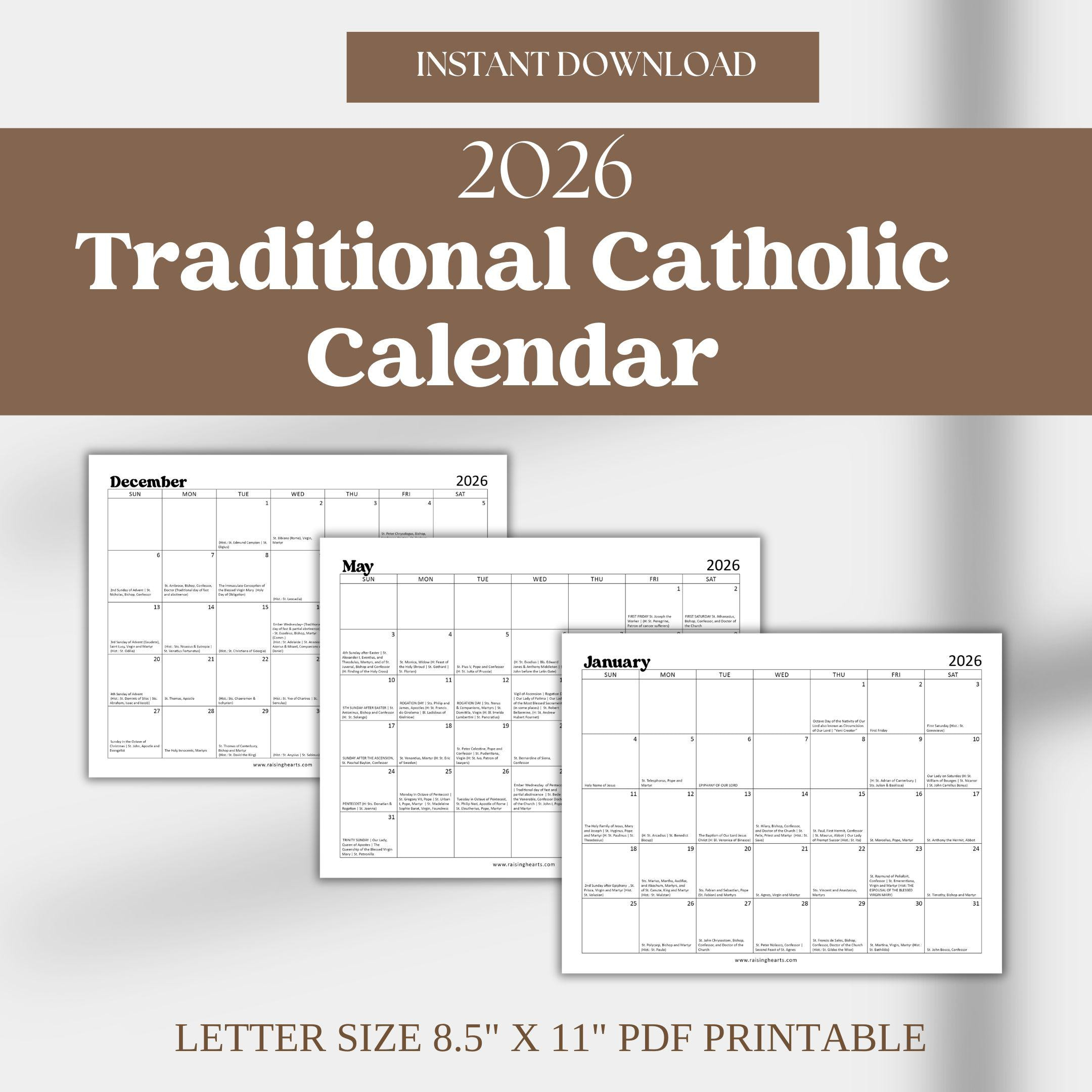 2026 Traditional Catholic Calendar: Latin Mass Feasts (Letter Size for Traditional Latin Mass Catholic Calendar 2026