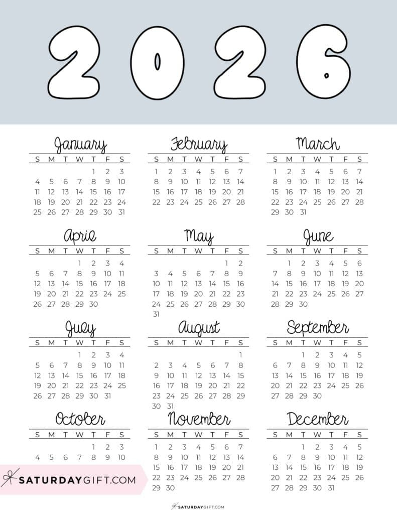 2026 Yearly Calendars - 35 Free Printables regarding At A Glance Yearly Calendar 2026