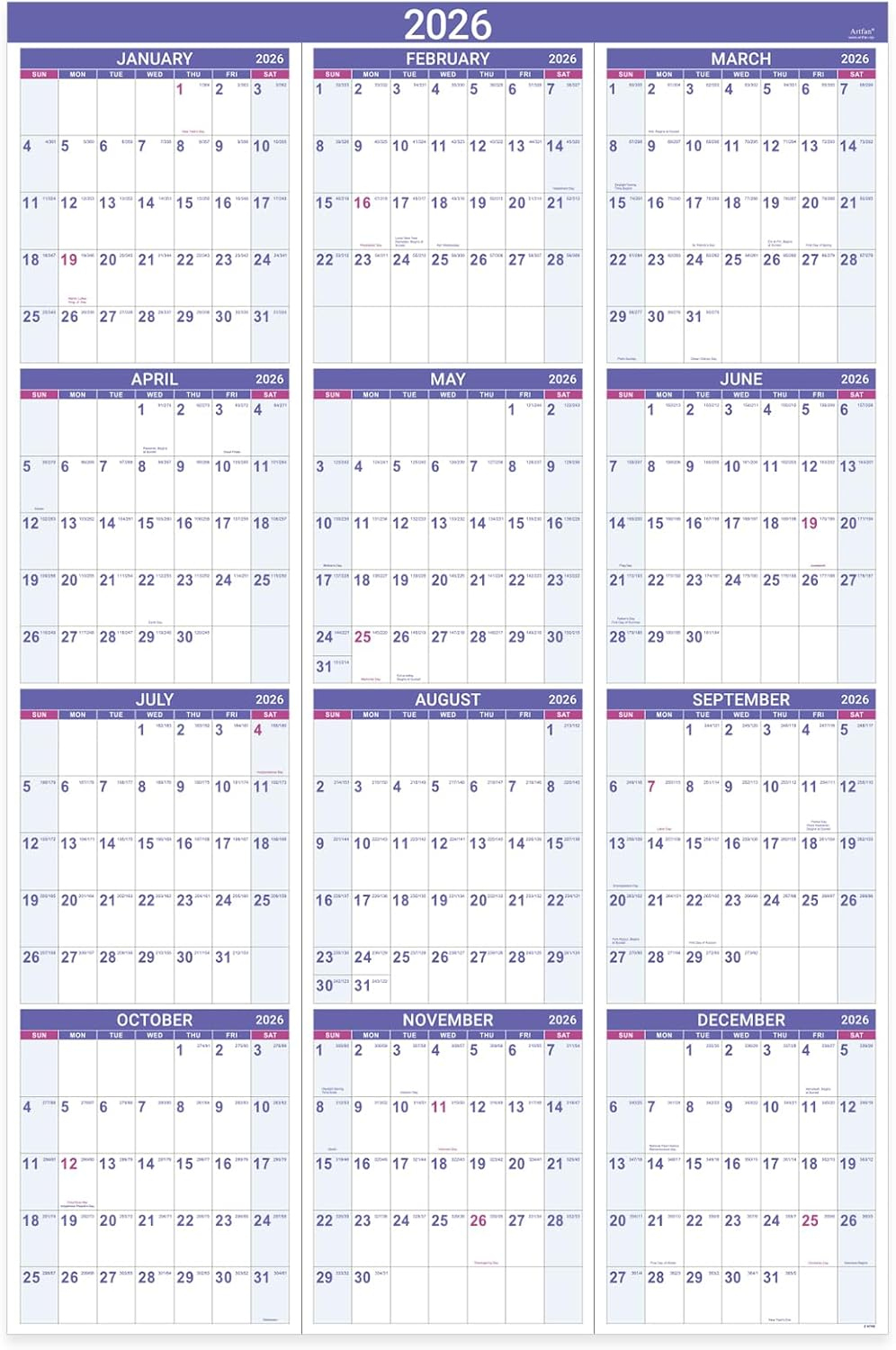 2026 Yearly Wall Calendar - 2026 Wall Calendar With Bhutan | Ubuy for Julian Day Calendar 2026