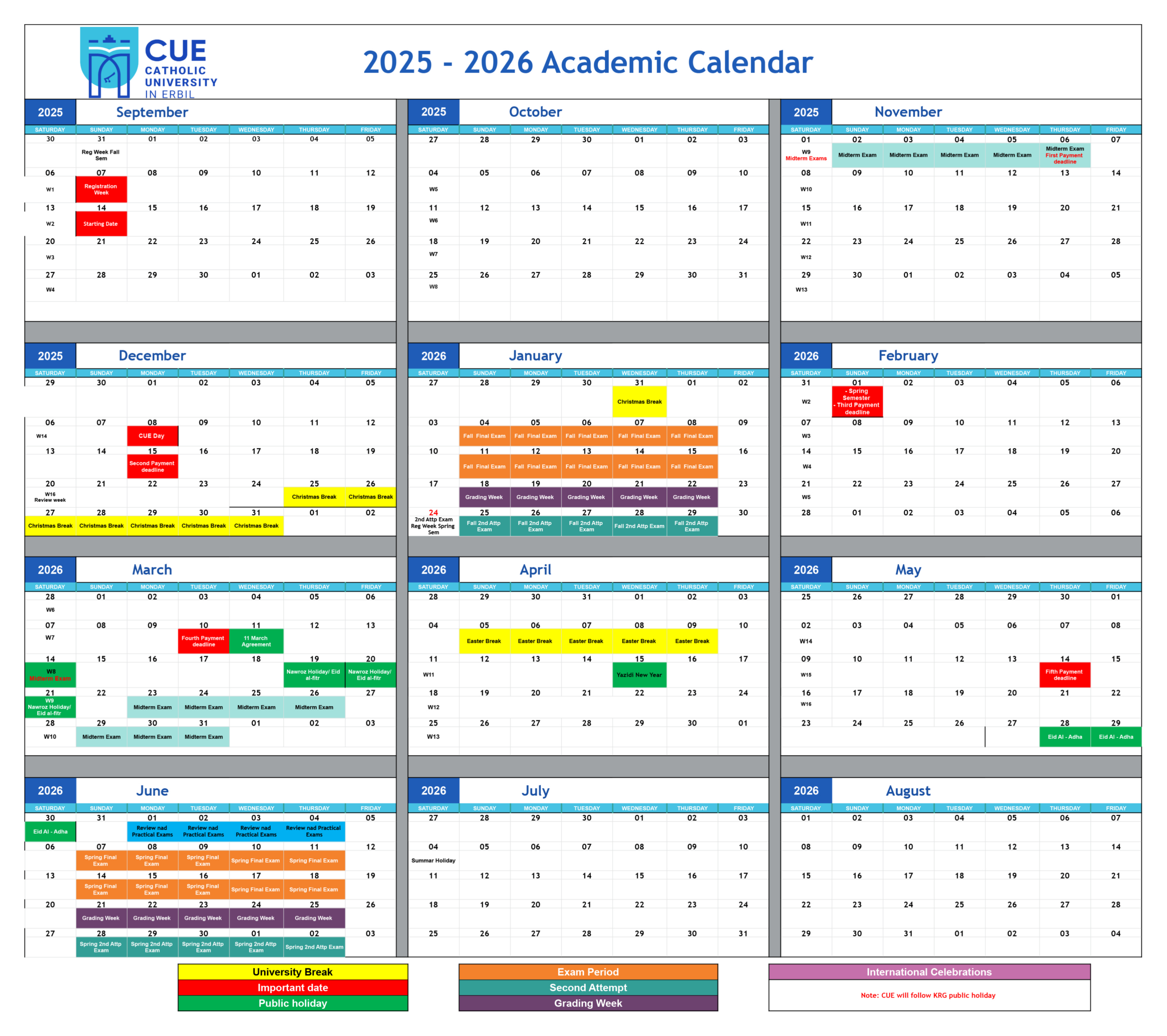 Academic Calendar - Catholic University In Erbil pertaining to Catholic University Academic Calendar 2026
