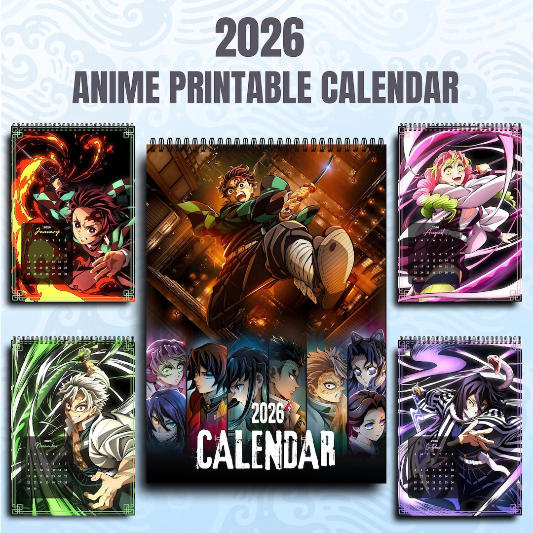 Anime Calendar 2026 Demon Slayer Printable Pdf (Digital Download inside Anime Calendar 2026 Printable